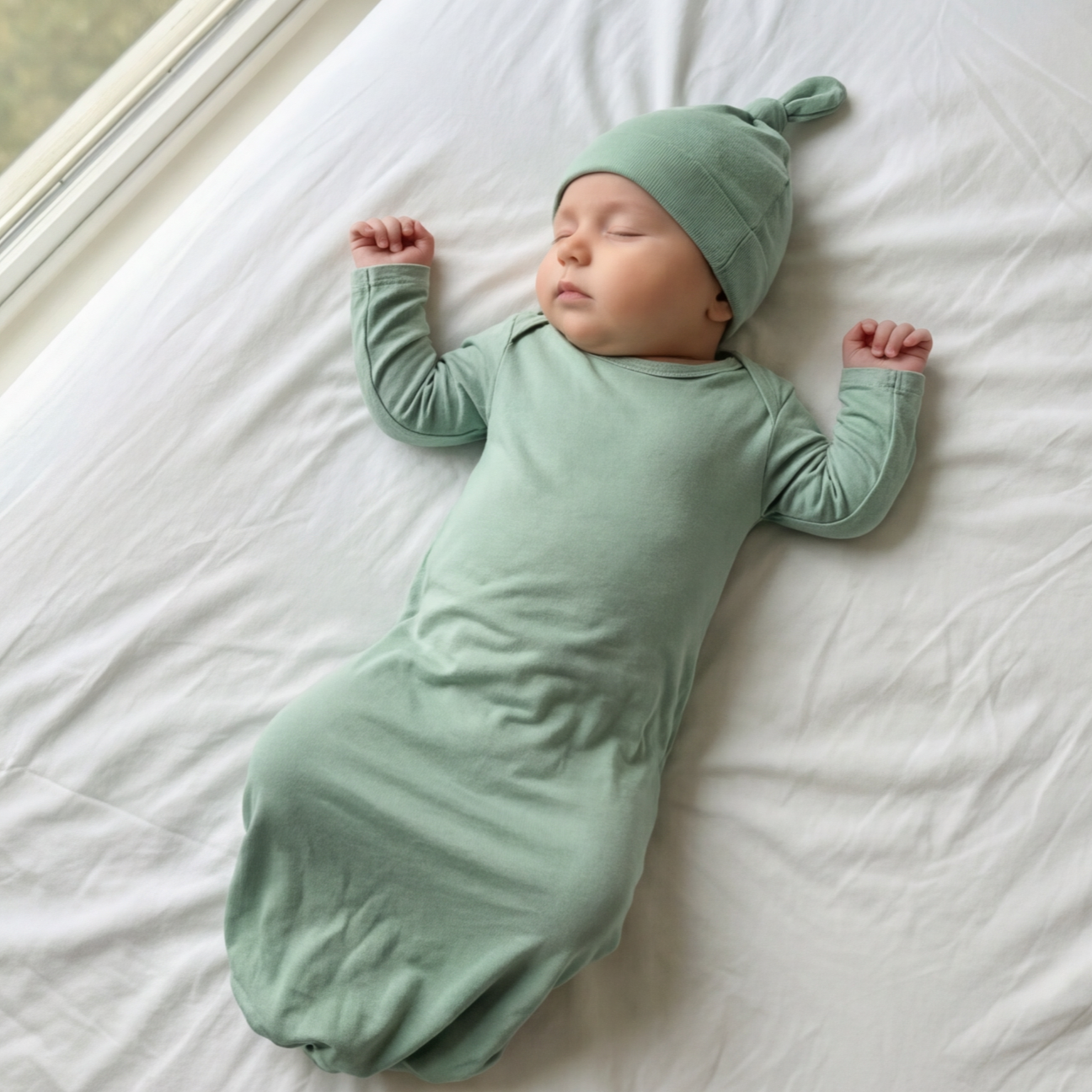 Sleep Gown with Hat Set in Seafoam