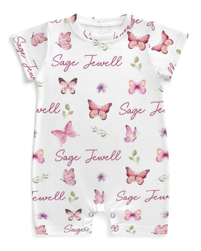 Personalized Snap Romper in Pink Butterfly