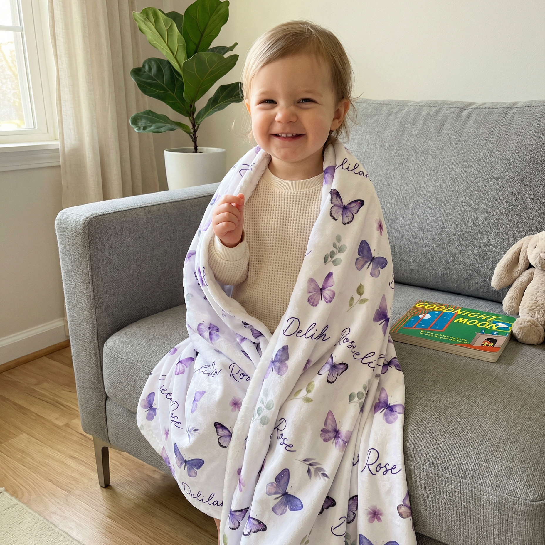 Personalized Blanket in Purple Butterfly