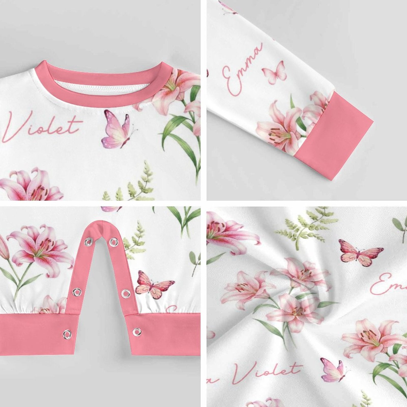 Personalized Baby Long Sleeved Romper in Pink Lilys
