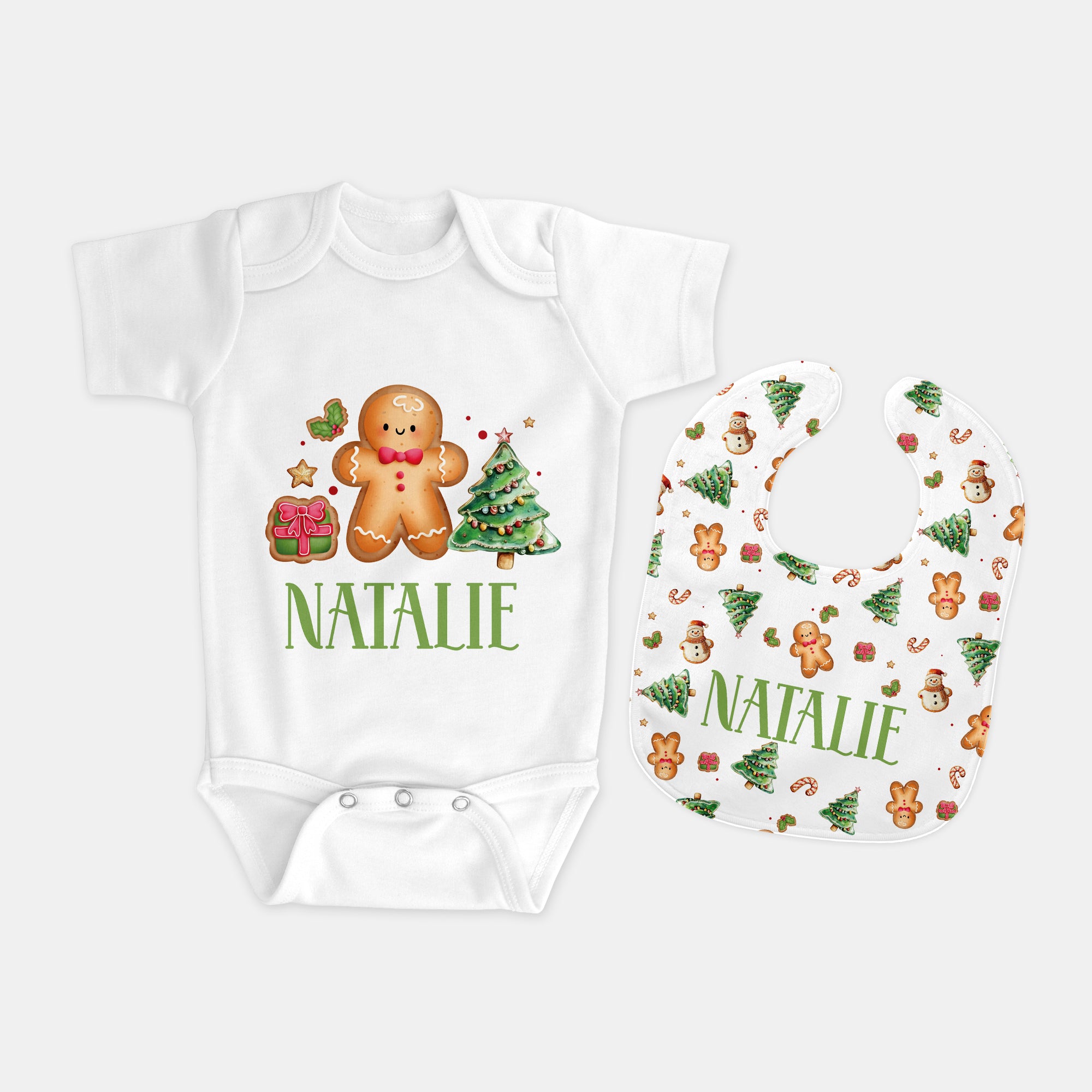 Personalized Bib and Burp Cloth Set in Gingerbread