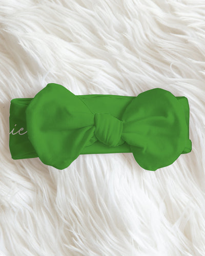 Personalized Bow Headband in Green Leaf