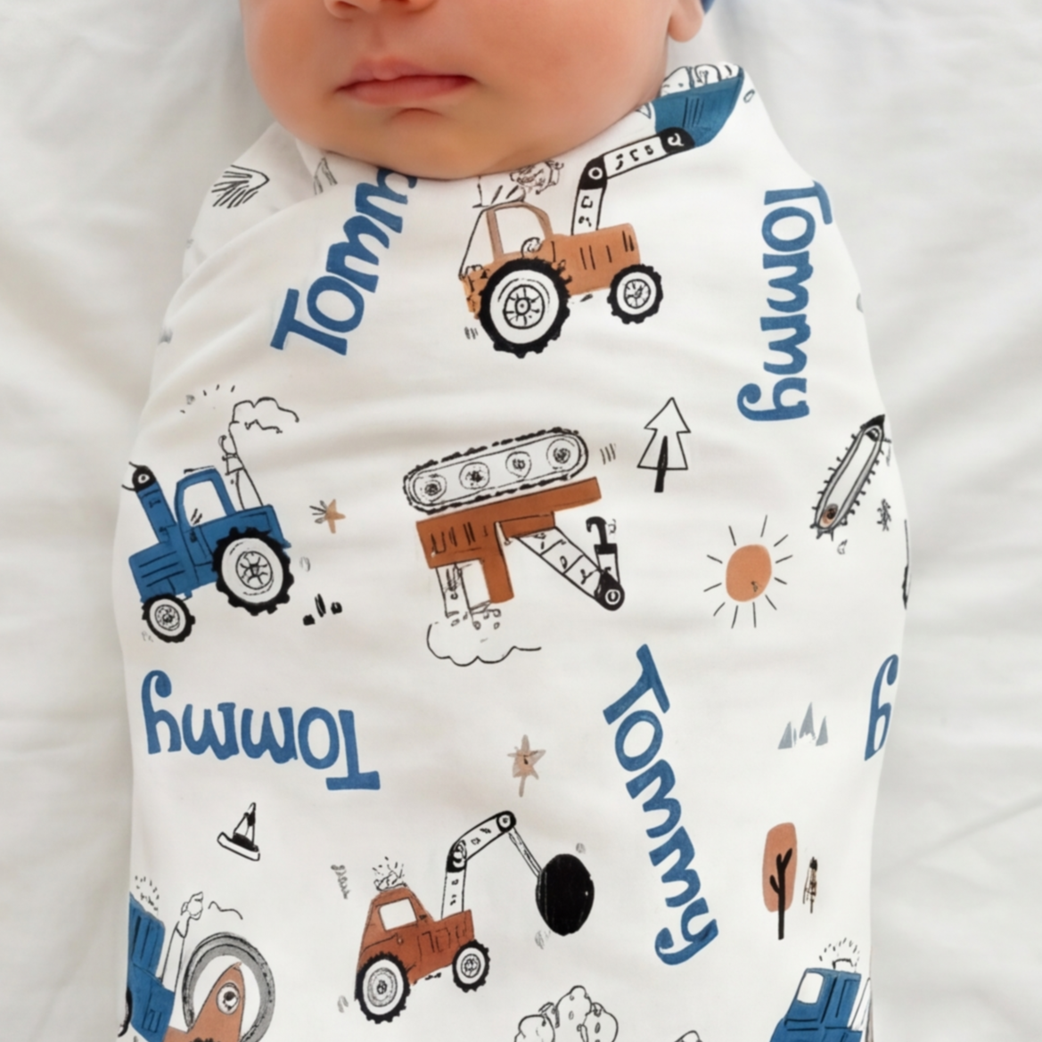 Personalized Swaddle in Construction Vehicle