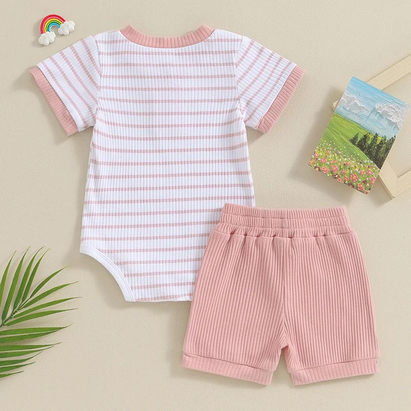 Striped Bodysuit & Shorts Set in Pink