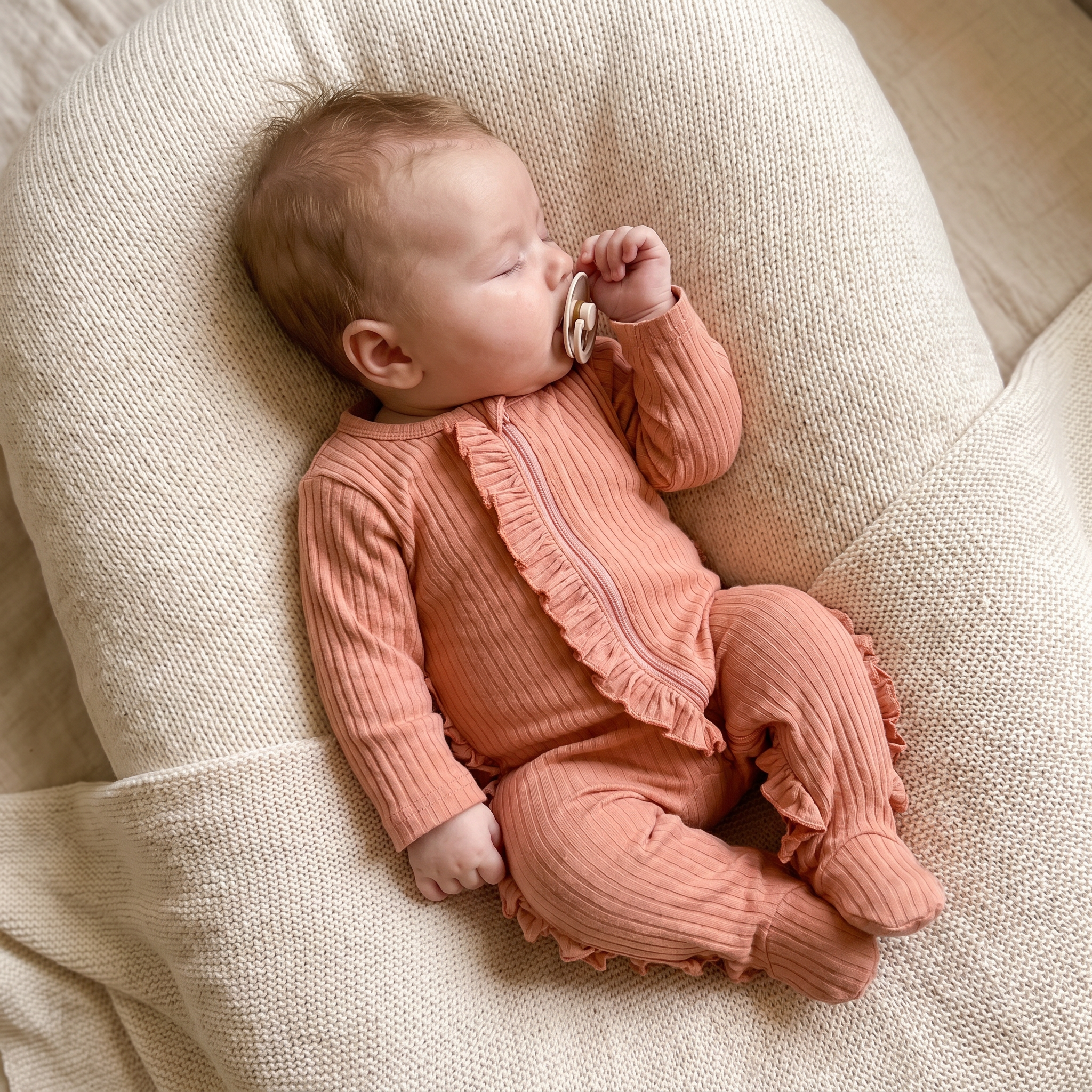 Ruffle Zipper Footie in Pink