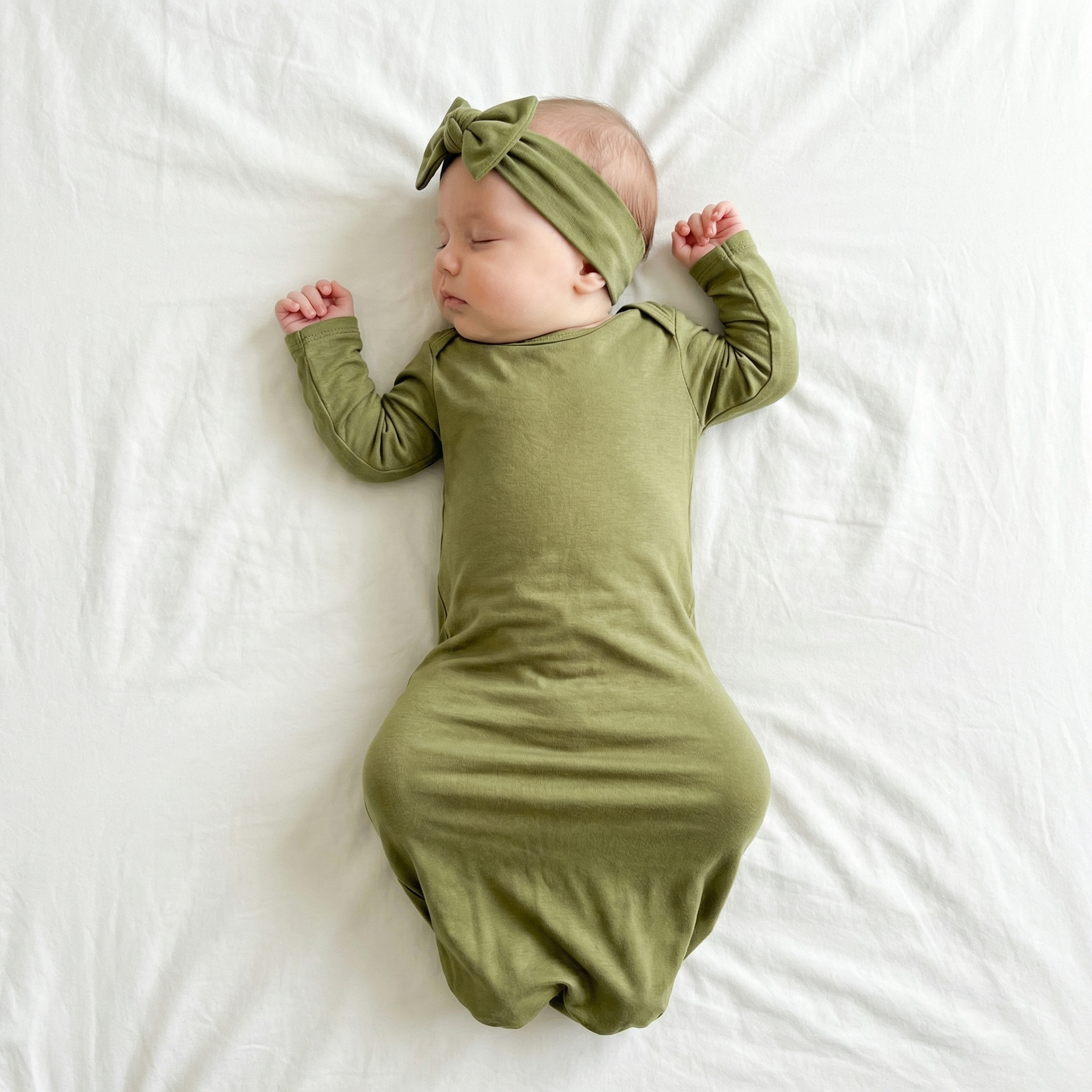 Sleep Gown with Hat Set in Light Olive