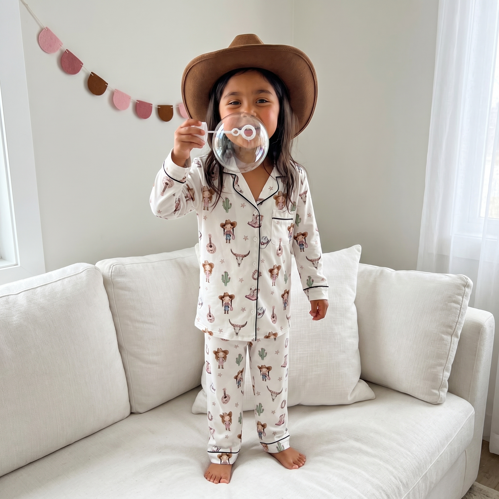 Long-sleeved Kid's Pajama Set in Western Girl