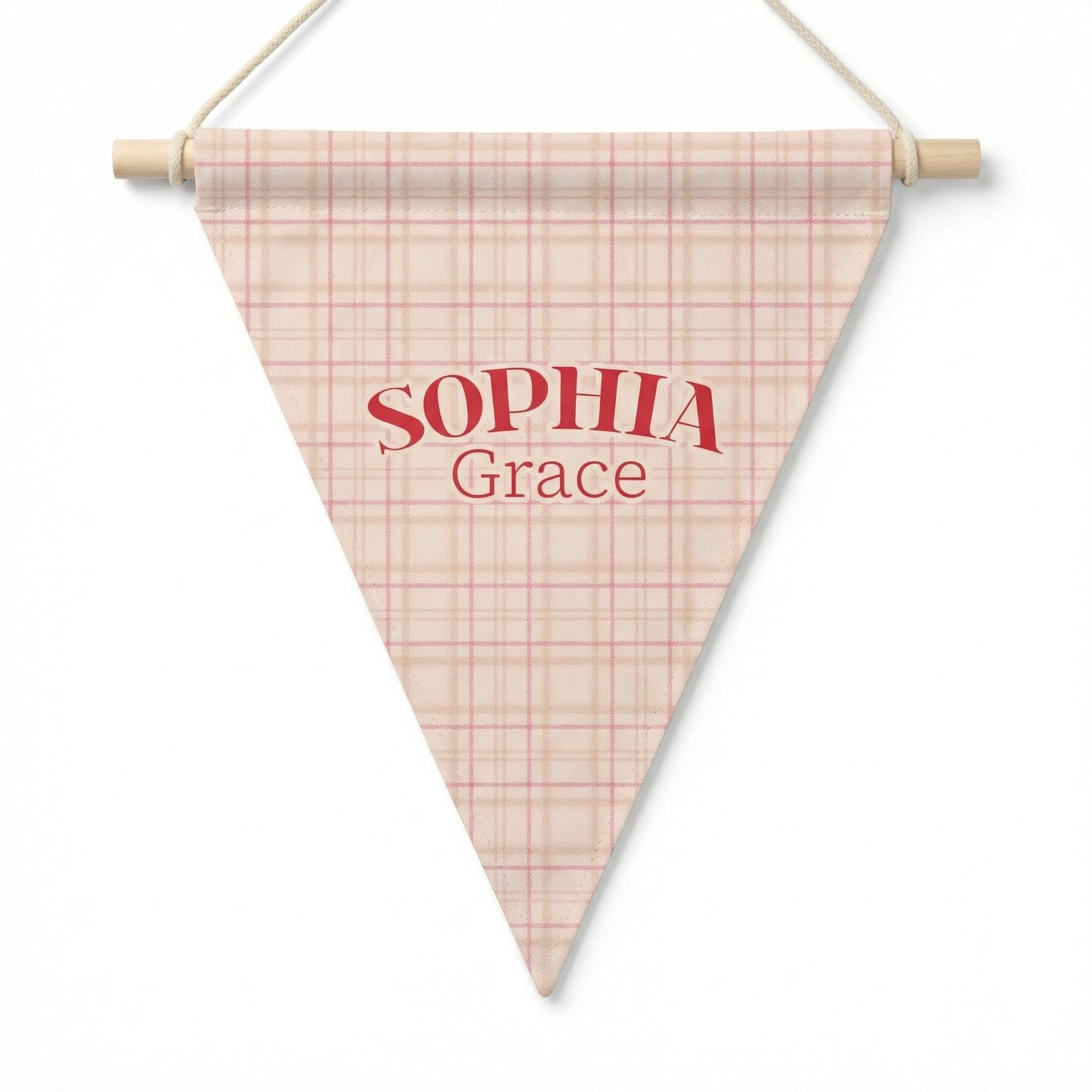 Name Triangle Pennant in Rose Plaid