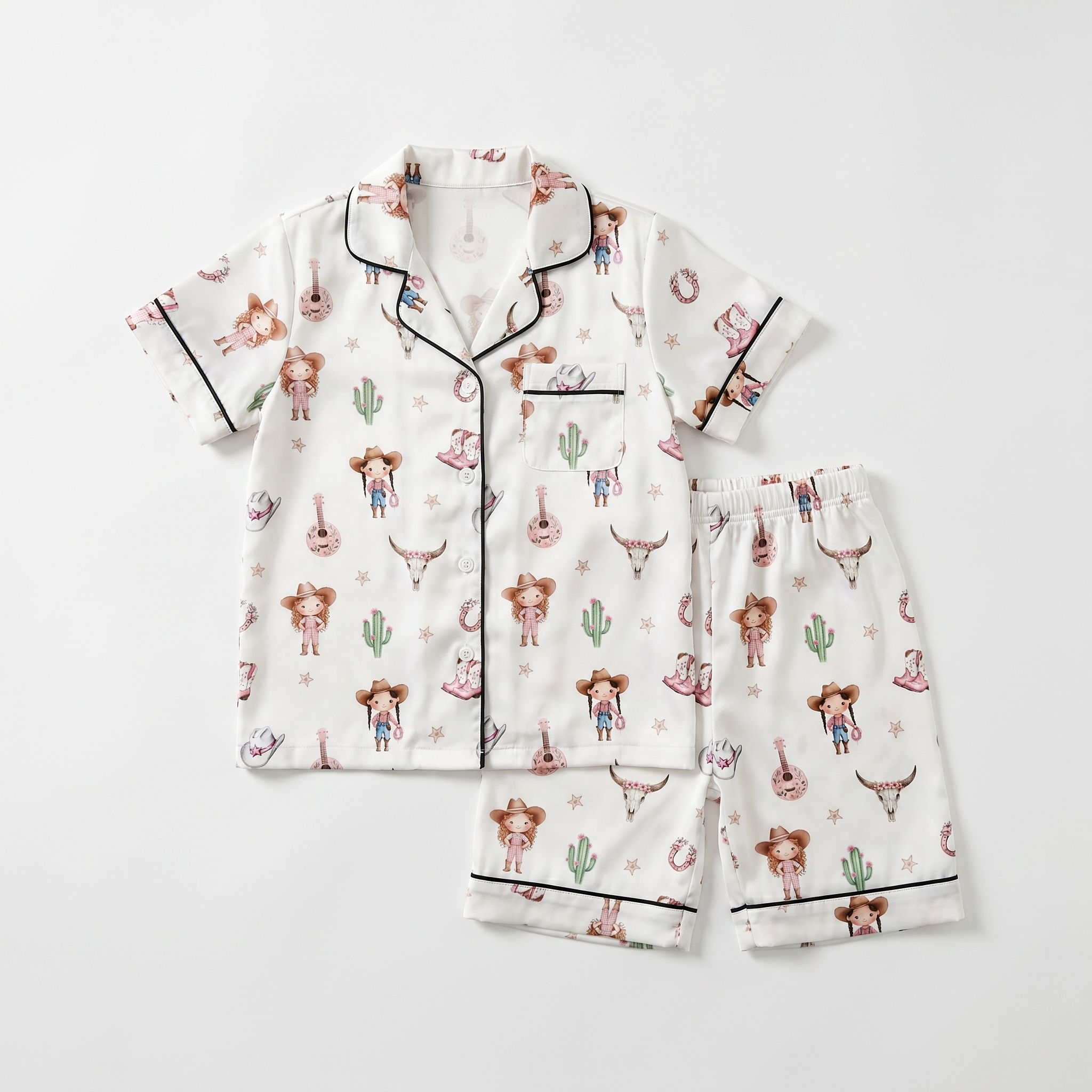 Short-sleeved Kid's Pajama Set in Western Girl