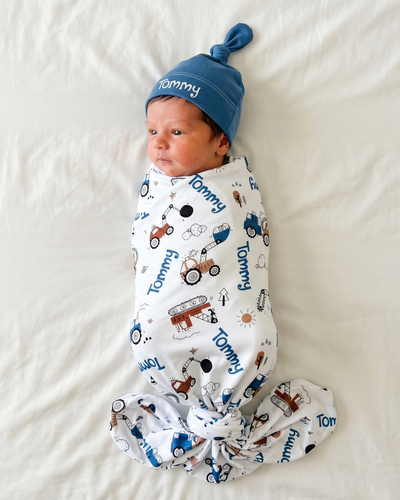 Personalized Swaddle in Construction Vehicle