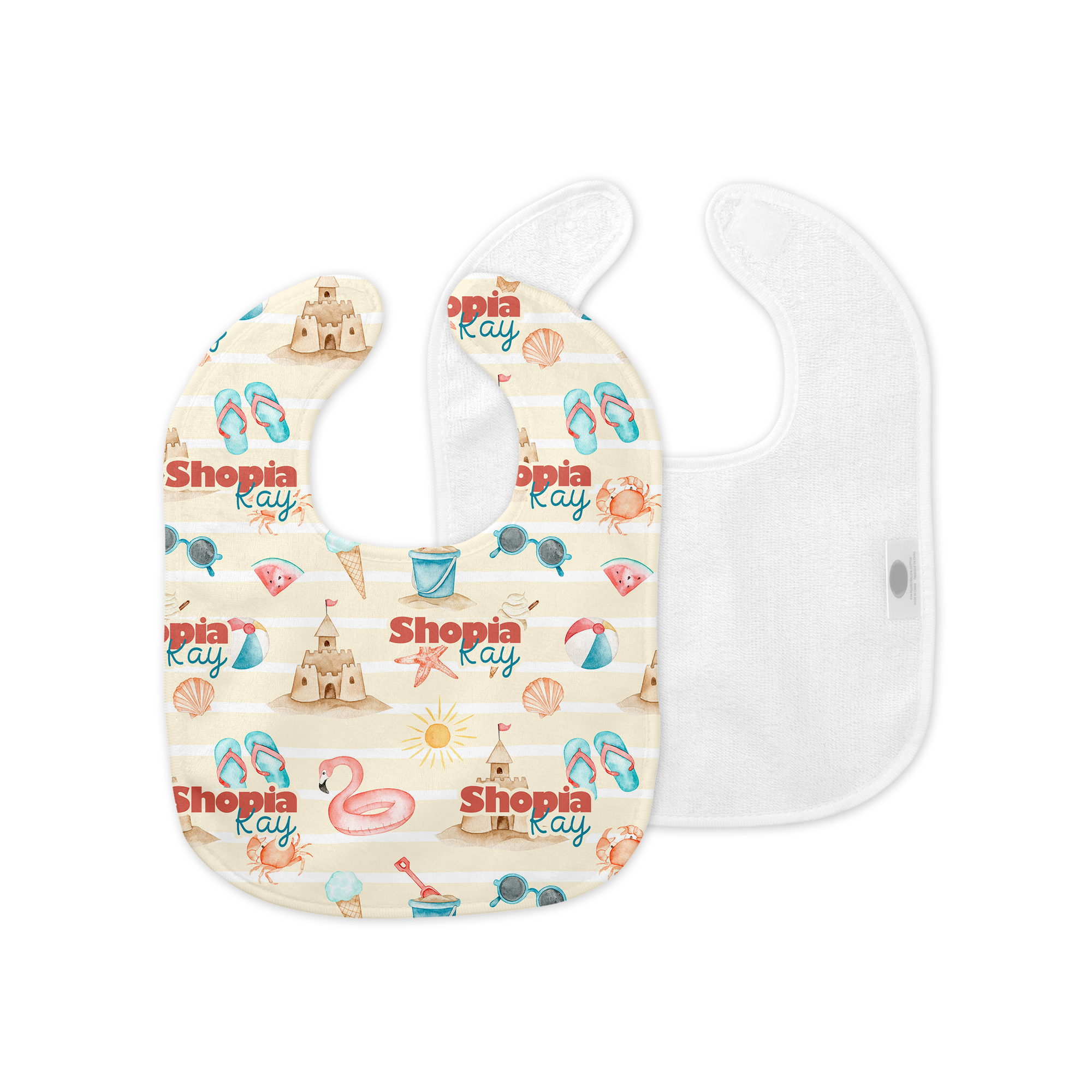 Personalized Bib and Burp Cloth Set in Summer Beach