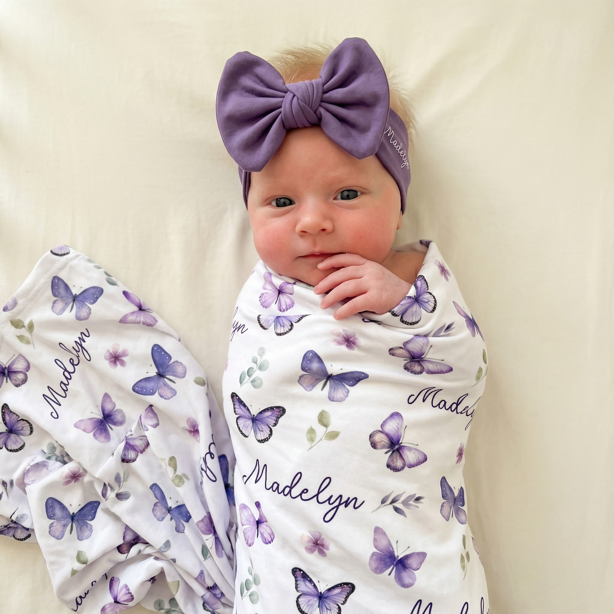 Personalized Swaddle in Purple Butterfly