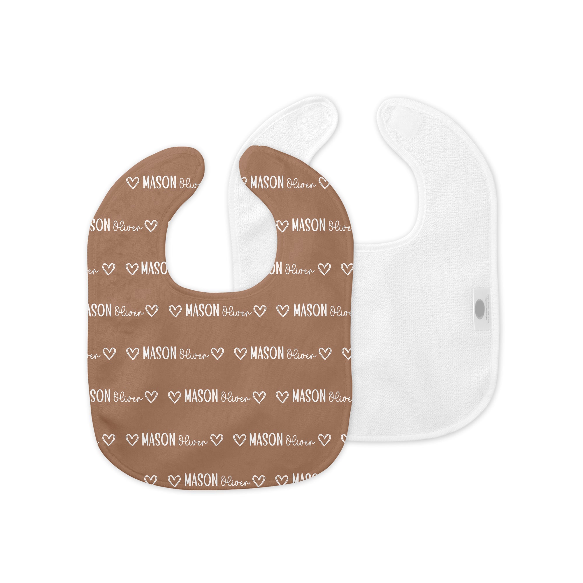 Personalized Bib and Burp Cloth Set Mono Name in Camel