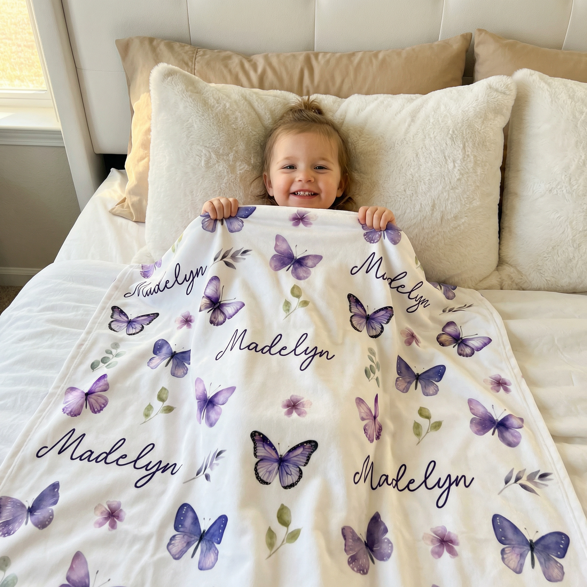Personalized Blanket in Purple Butterfly