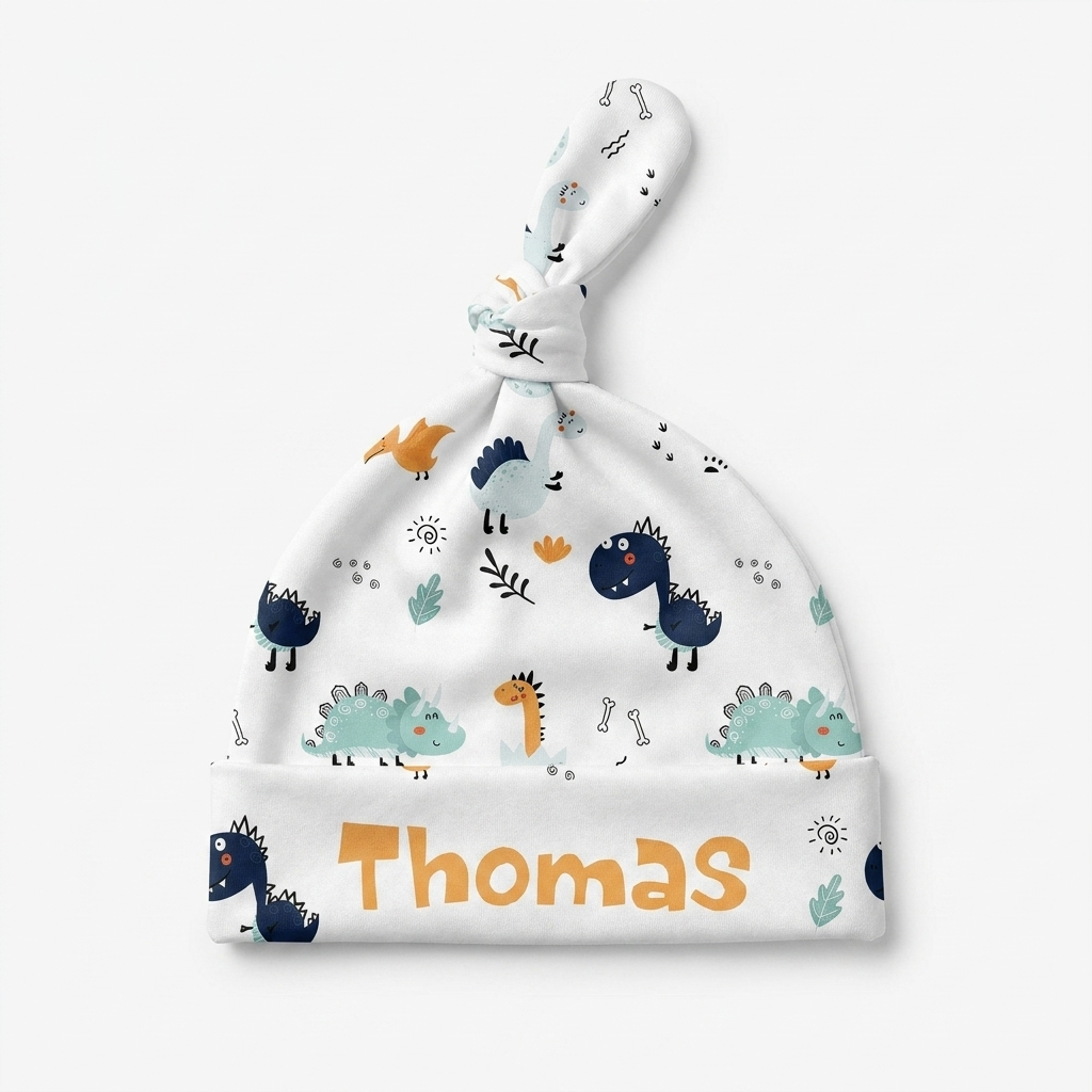 Personalized Knotted Hat in Cute Dinosaur