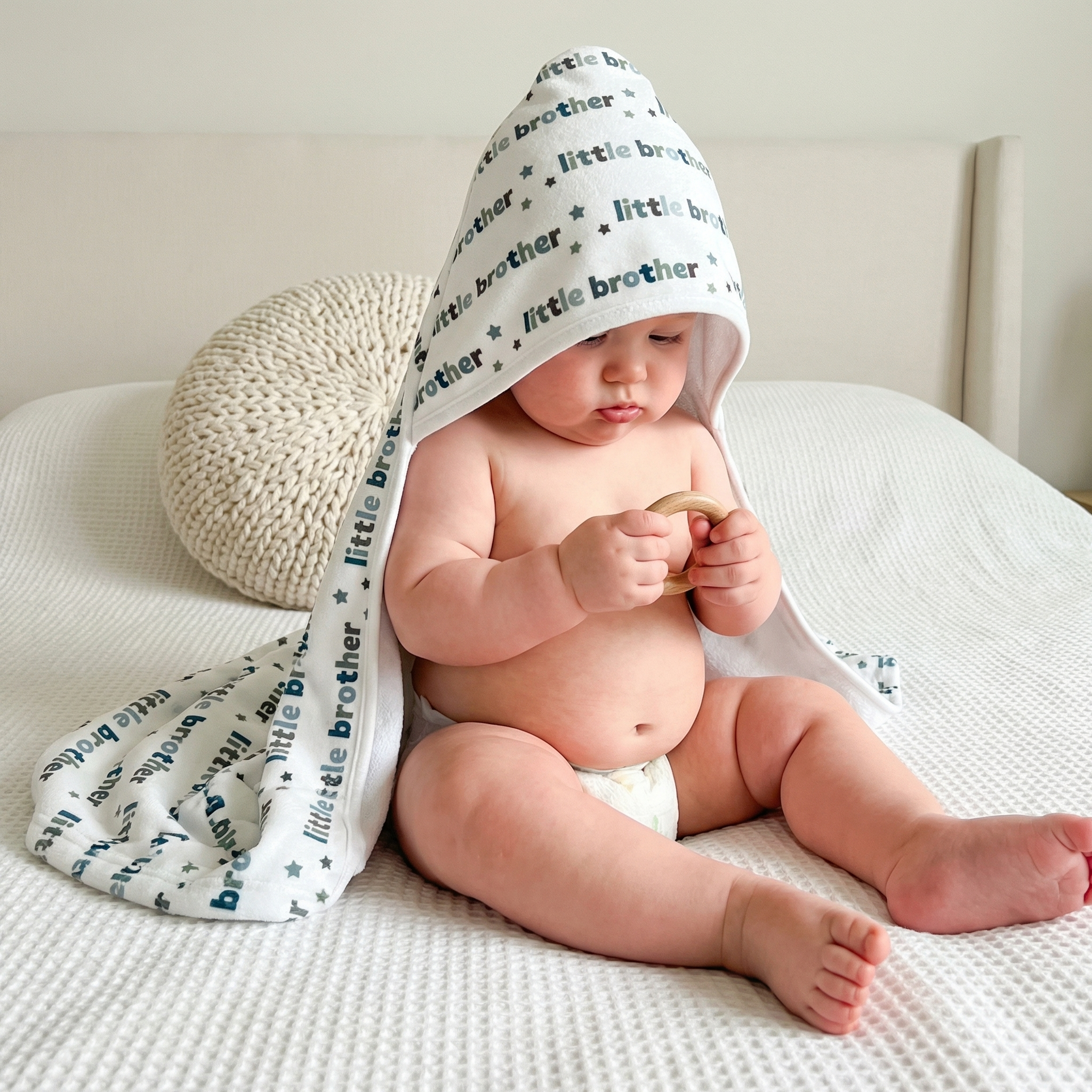Baby Hooded Towel in Little Brother
