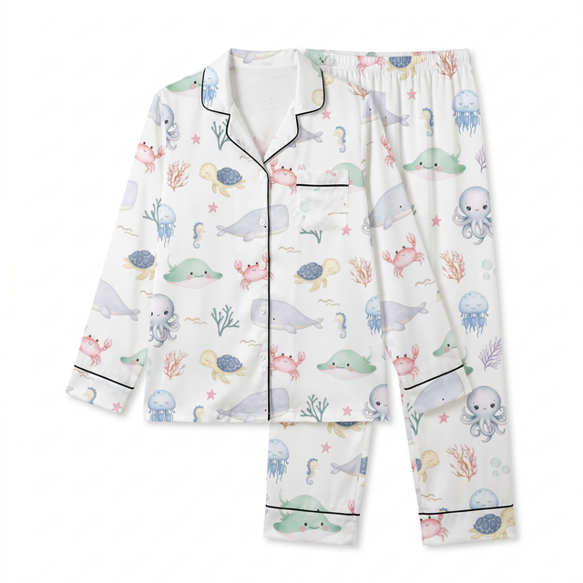 Long-sleeved Women's Pajama Set in Sea Animals