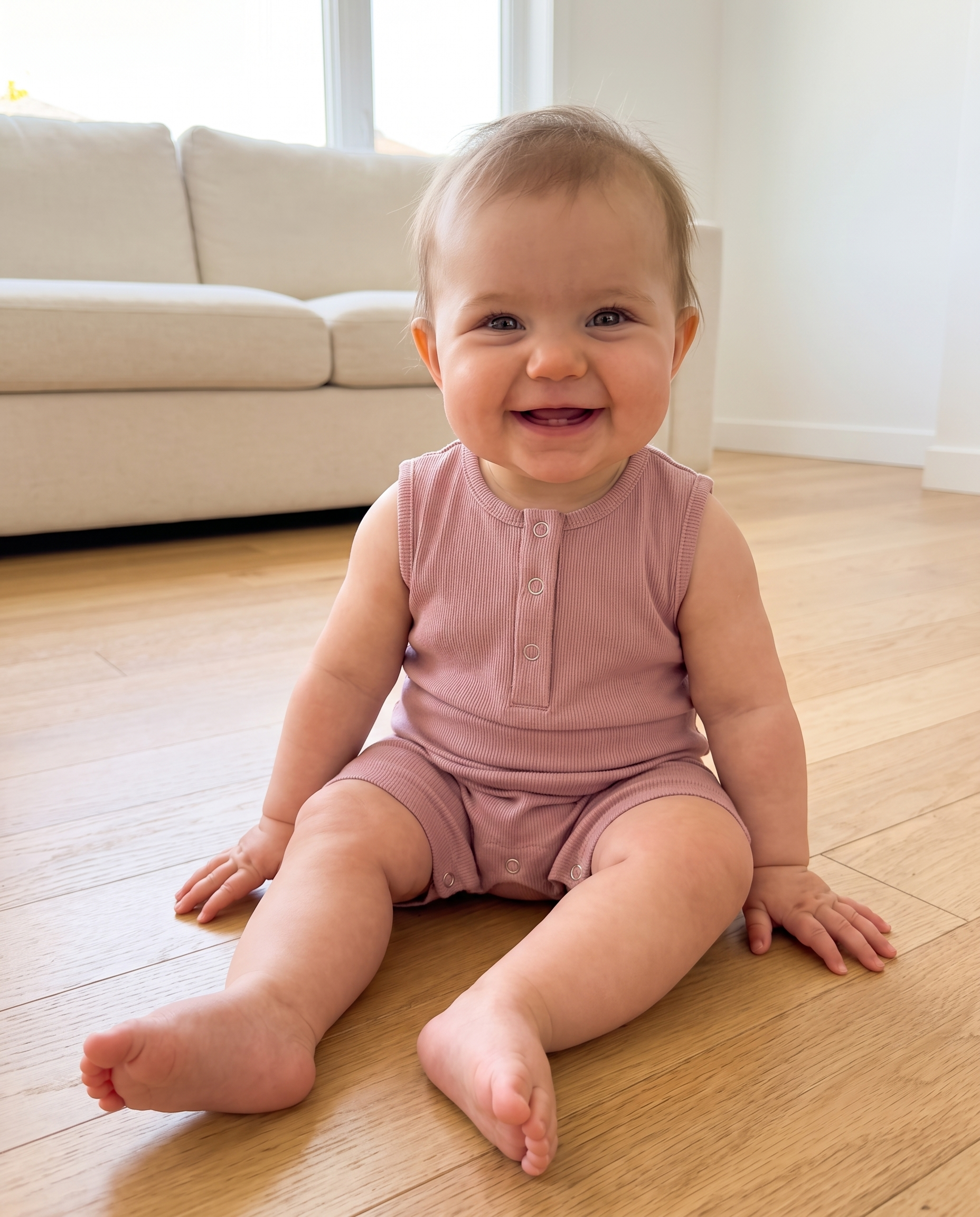 Sleeveless Snap Romper in Pink