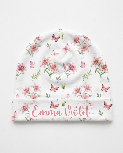 Personalized Beanie in Pink Lilys