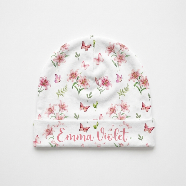 Personalized Beanie in Pink Lilys