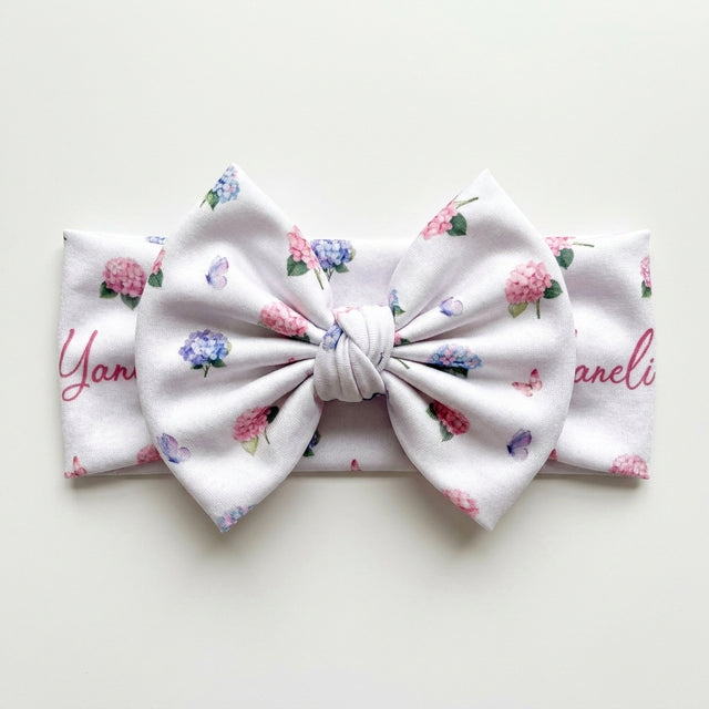 Personalized Bow Headband in Purple Hydrangea