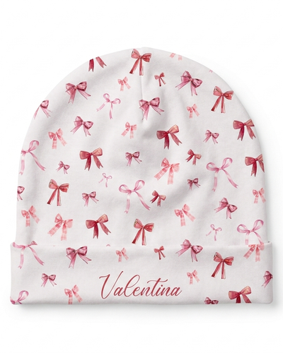 Personalized Beanie in White Coquette Bow