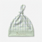 Personalized Knotted Hat in Sage Blue Plaid