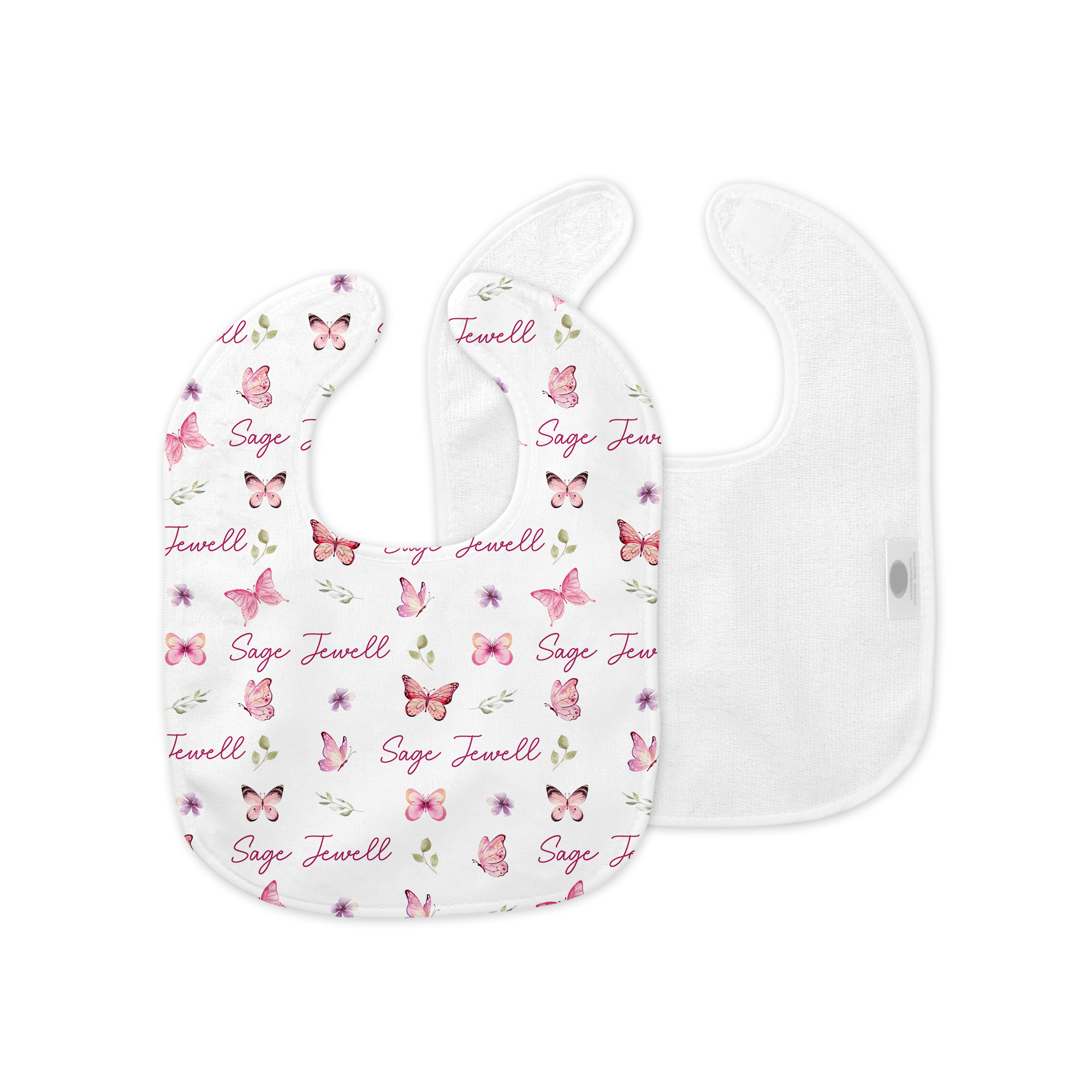 Personalized Bib and Burp Cloth Set in Pink Butterfly
