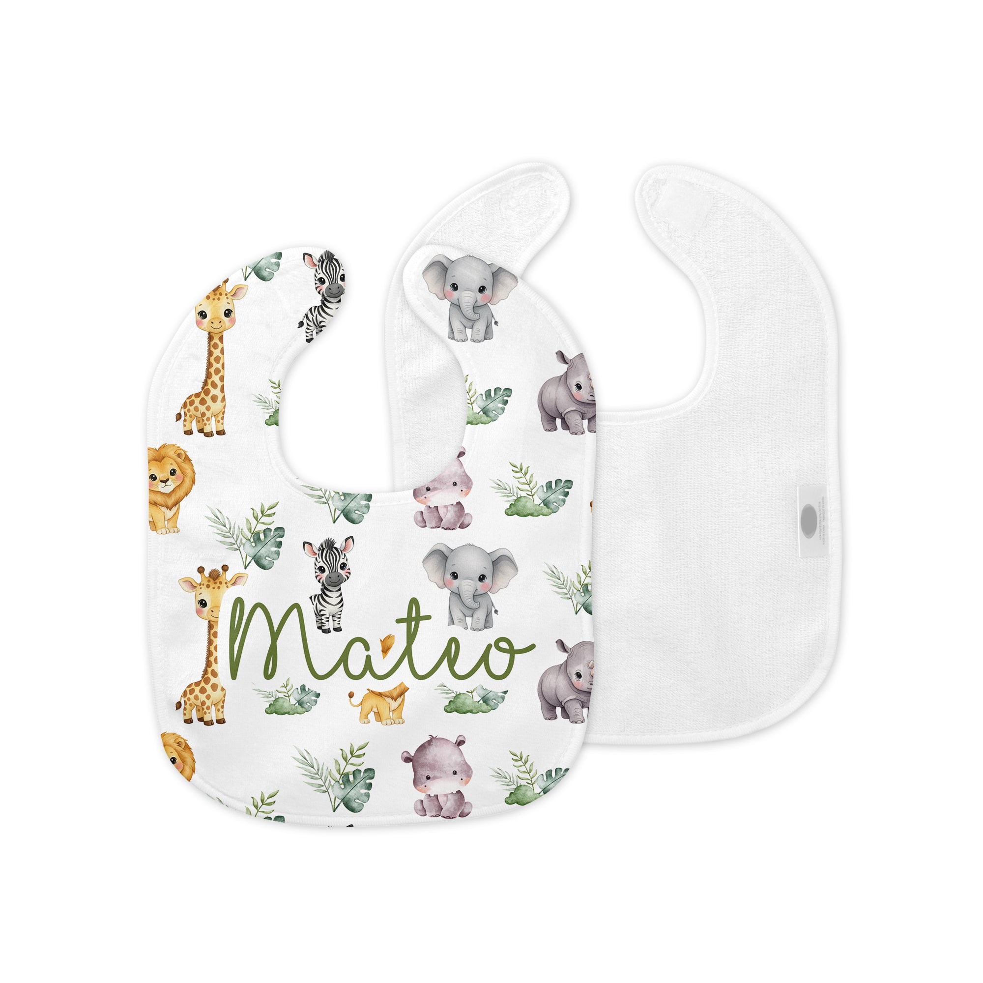 Personalized Bib and Burp Cloth Set in Safari Animal