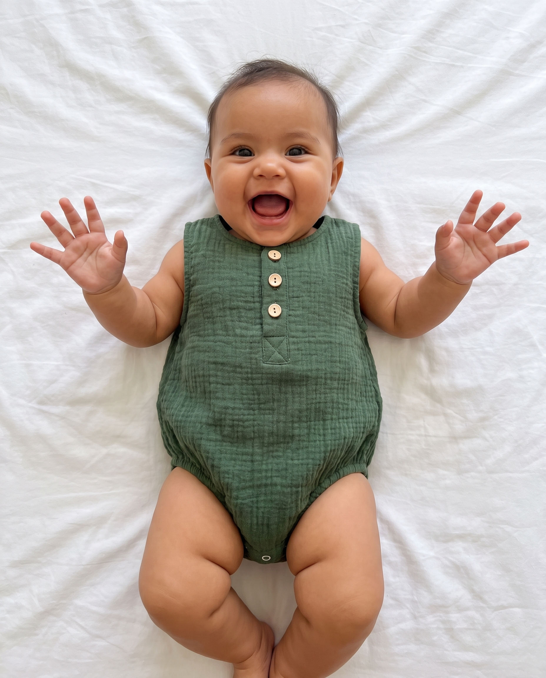 Sleeveless Muslin Bubble Romper in Forest
