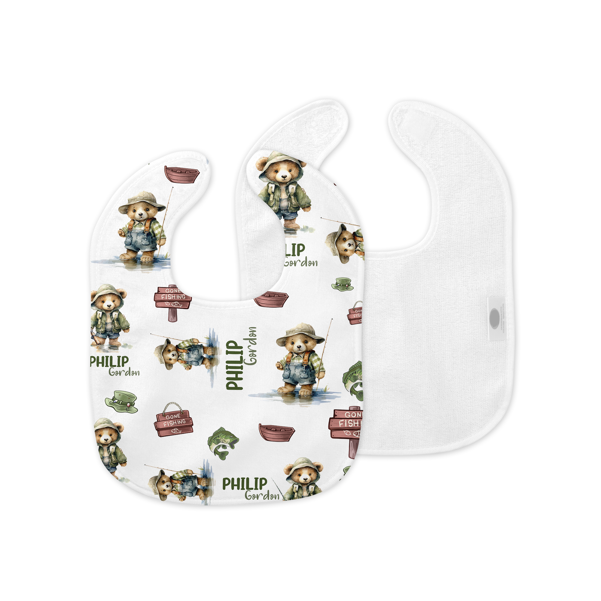 Personalized Bib and Burp Cloth Set in Bear Fishing