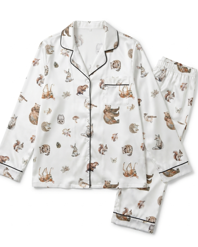 Long-Sleeved Women's Pajama Set in Woodland Animals
