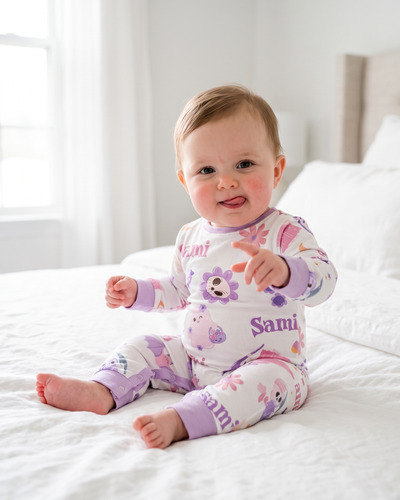 Personalized Long-sleeved Snap Romper in Blush Boo