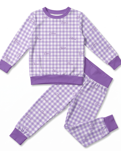 Personalized Baby Pajama Set in Lilac Gingham