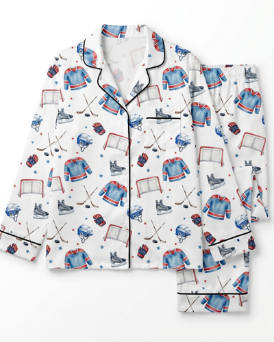 Long-sleeved Women's Pajama Set in Ice Hockey