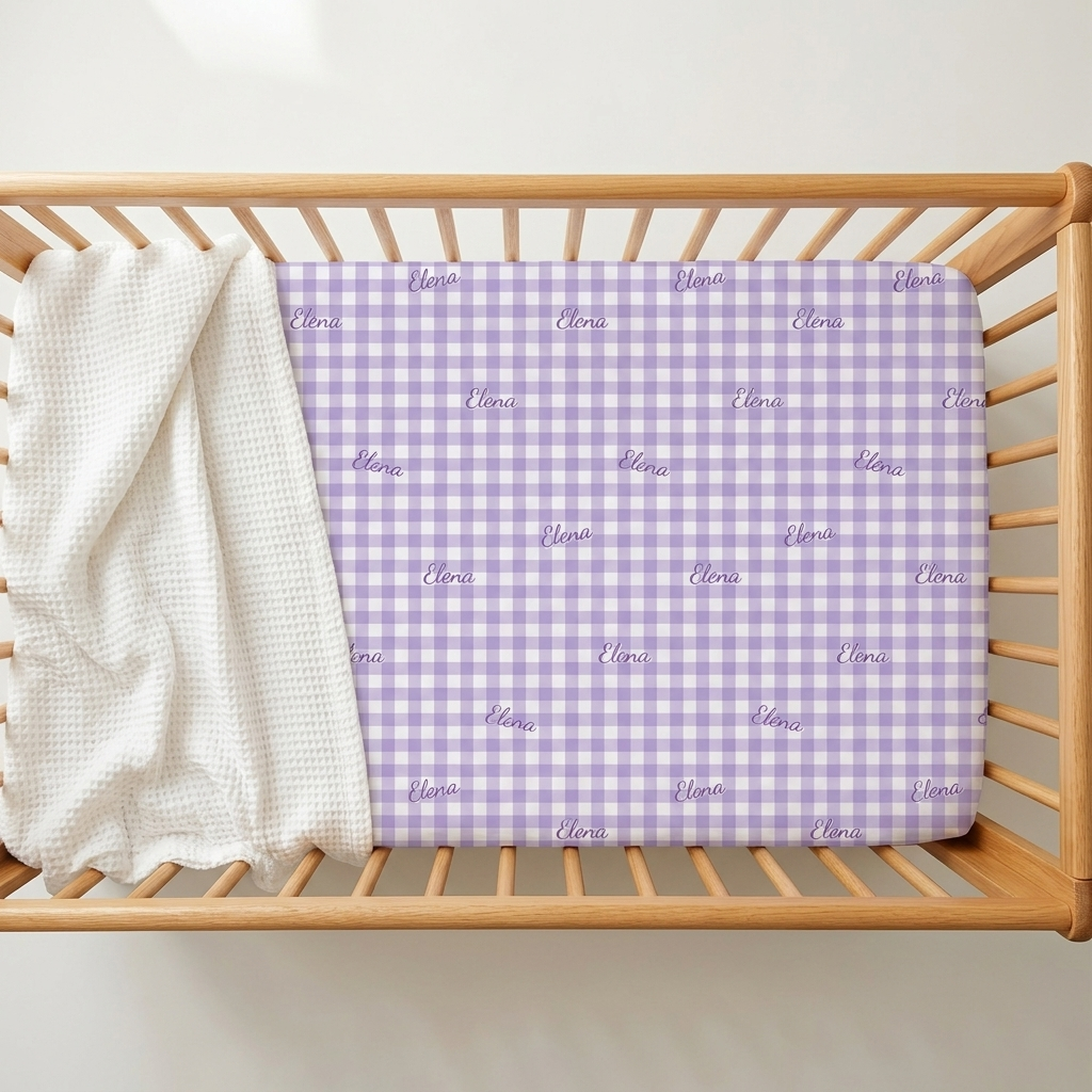 Personalized Crib Sheet in Lilac Gingham
