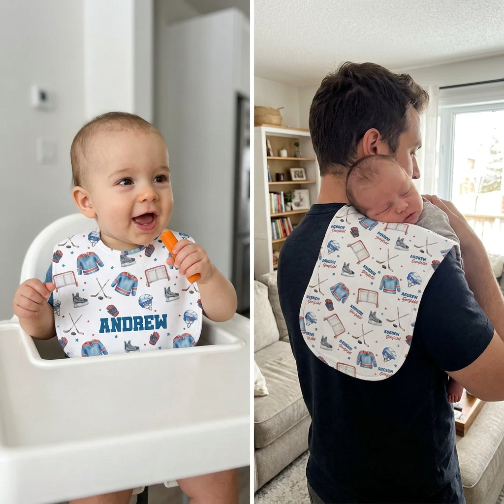 Personalized Bib and Burp Cloths in Ice Hockey
