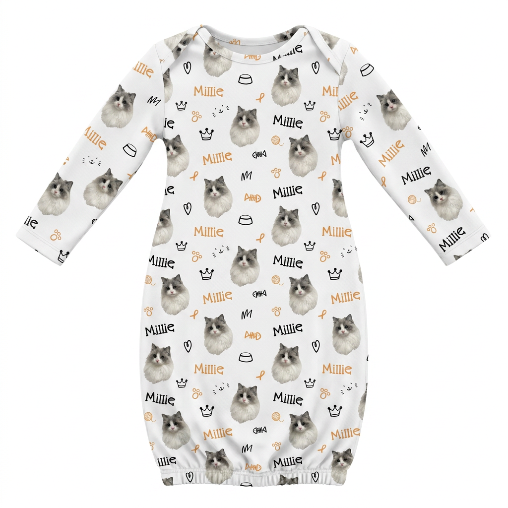 Personalized Sleep Gown in Kitty Portrait
