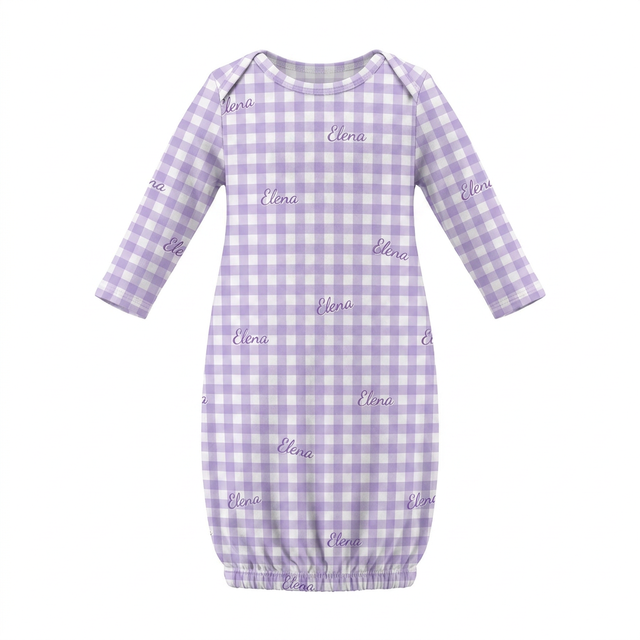 Personalized Sleep Gown in Lilac Gingham