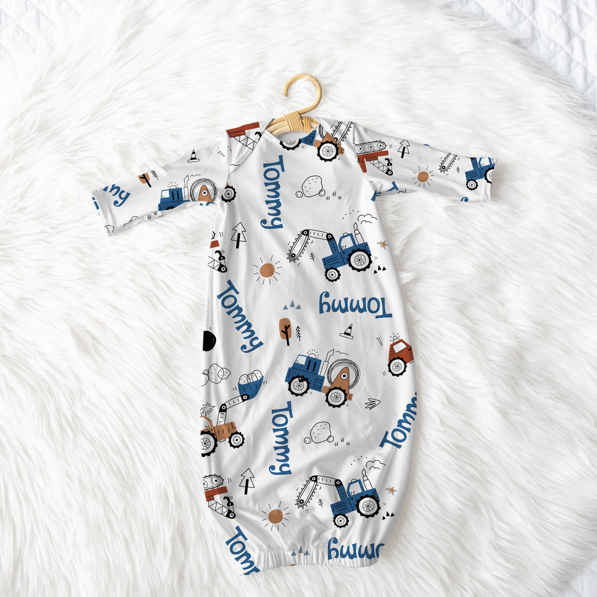 Personalized Sleep Gown in Construction Vehicle