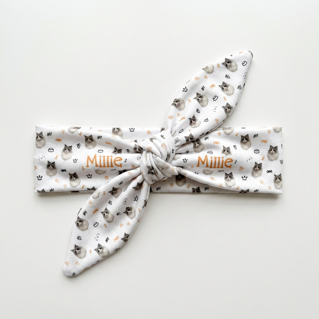 Personalized Knotted Headband in Kitty Portrait
