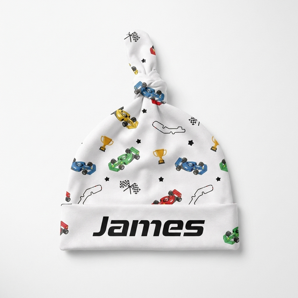 Personalized Knotted Hat in Pit Crew