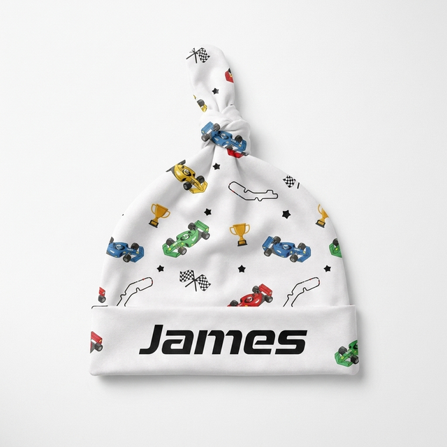 Personalized Knotted Hat in Pit Crew
