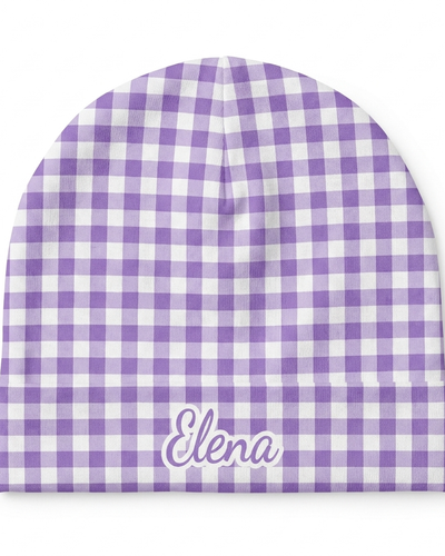 Personalized Beanie in Lilac Gingham