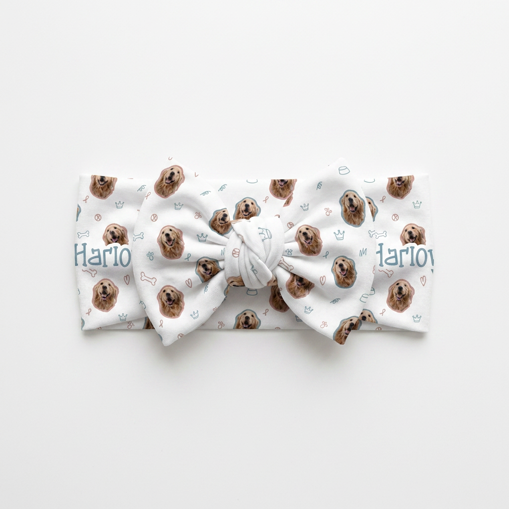 Personalized Bow Headband in Puppy Portrait
