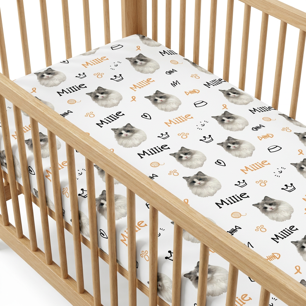 Personalized Crib Sheet in Kitty Portrait