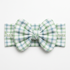 Personalized Bow Headband in Sage Blue Plaid