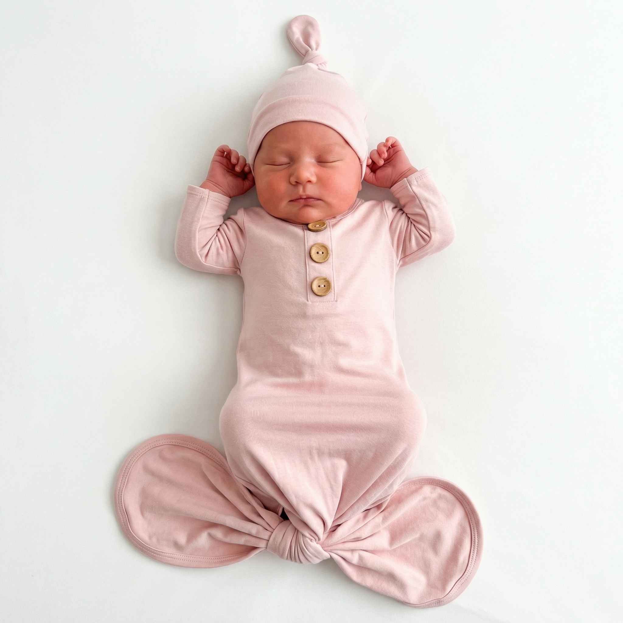 Knotted Gown with Hat in Cotton Pink