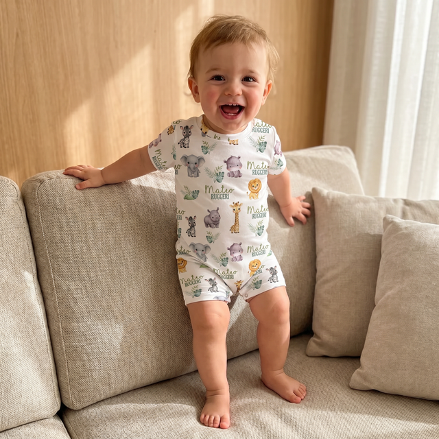 Personalized Snap Romper in Safari Animal