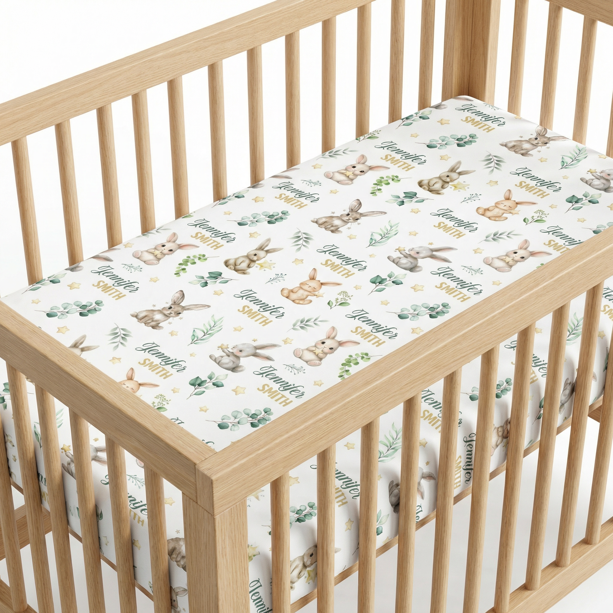 Personalized Crib Sheet in Bunny Garden